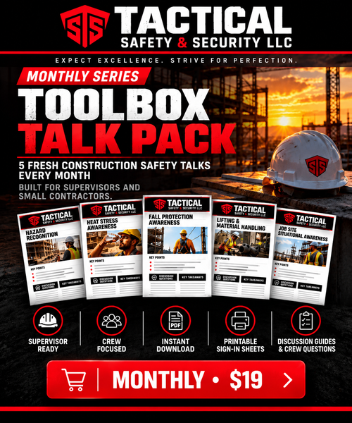 Monthly Toolbox Talk Pack by Tactical Safety & Security LLC — five safety talks monthly, $19